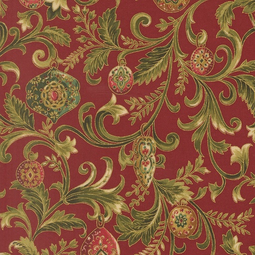 [MOD-33861-12M] Merry Manor Metallic 2025 Floral Vines and Ornaments Crimson from Moda Fabrics