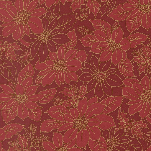 [MOD-33862-12M] Merry Manor Metallic 2025 Poinsettia Damask Crimson from Moda Fabrics