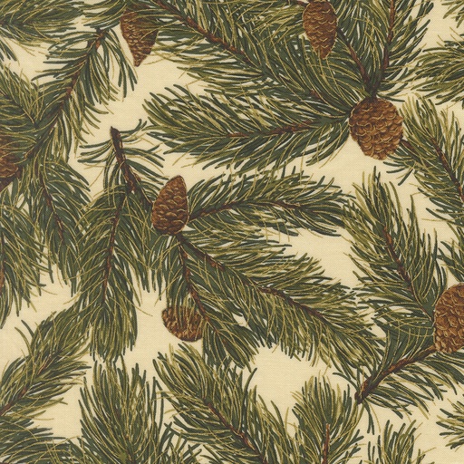 [MOD-33863-11M] Merry Manor Metallic 2025 Pine Boughs and Pine Cones Cream from Moda Fabrics