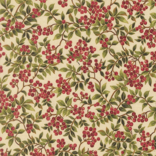 [MOD-33864-11M] Merry Manor Metallic 2025 Holly Leaves and Berries Cream from Moda Fabrics