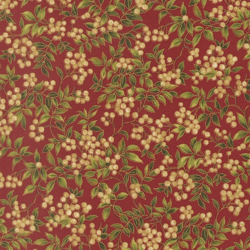 [MOD-33864-12M] Merry Manor Metallic 2025 Holly Leaves and Berries Crimson from Moda Fabrics