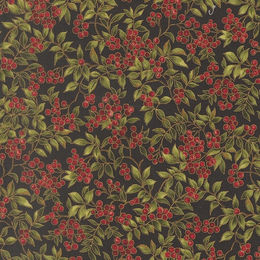 [MOD-33864-14M] Merry Manor Metallic 2025 Holly Leaves and Berries Ebony from Moda Fabrics