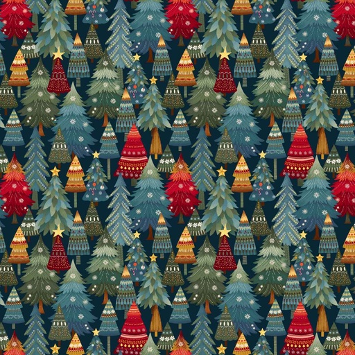 [HG-Q-3606-77] Nordic Holiday Village Stacked Trees Dark Blue by Mary Jane Carey from Henry Glass Fabrics