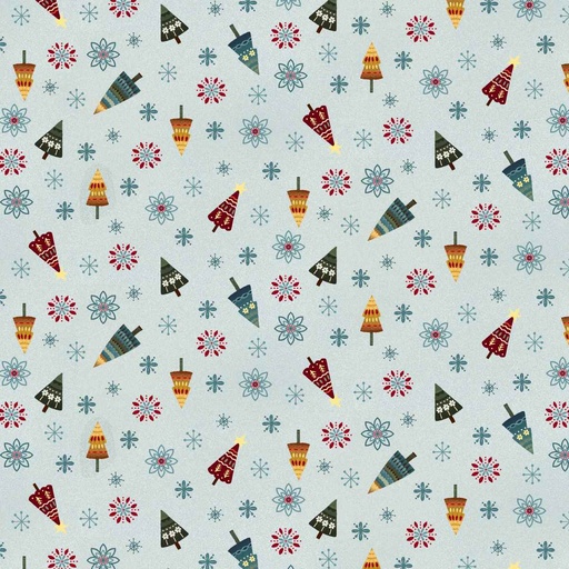 [HGF-Q-3608-17] Nordic Holiday Village Tossed Trees Ice Blue Multi by Mary Jane Carey from Henry Glass Fabrics