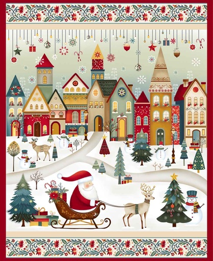 [HG-Q3615P-44] Nordic Holiday Village Santa Scenic Panel Cream Multi by Mary Jane Carey from Henry Glass Fabrics