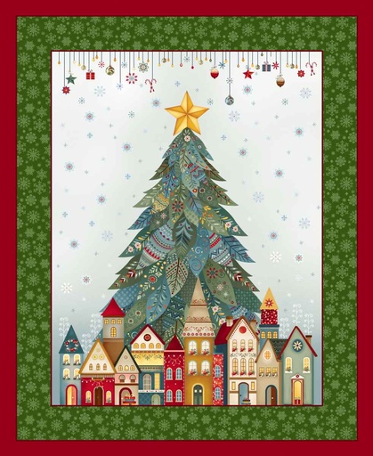 [HG-Q-3614P-17] Nordic Holiday Village Trees Panel Ice Blue Multi by Mary Jane Carey from Henry Glass Fabrics