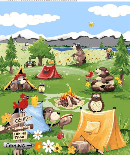 [COW-SB20452-850] Barron Goes Camping Quilt Panel by Susy Bleasby from Clothworks