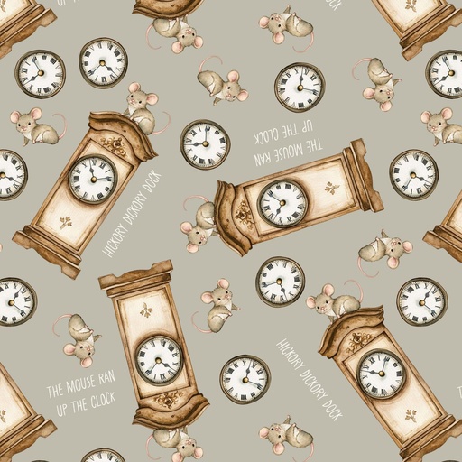 [BLAN-4840-90] Nursery Rhyme Time Hickory Dickory Dock Light Gray by Oleander Studio from Blank Quilting