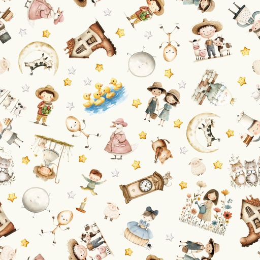 [BLAN-4844-41] Nursery Rhyme Time Nursery Rhyme Characters Ivory by Oleander Studio from Blank Quilting