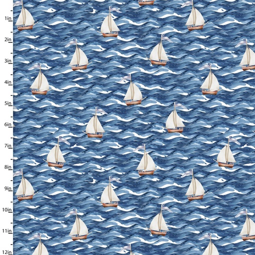 [3W-24524] Ahoy Mate Sailboats on Blue from 3 Wishes Fabric