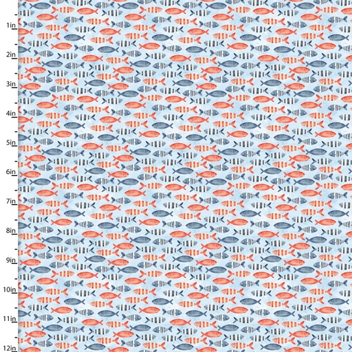 [3W-24525] Ahoy Mate Fish on Light Blue from 3 Wishes Fabric