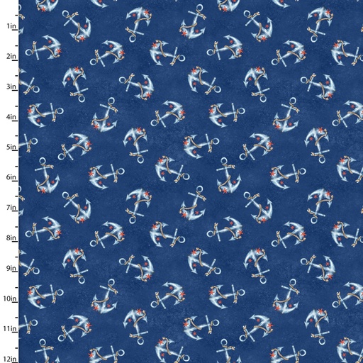[3W-24526] Ahoy Mate Anchors on Royal Blue from 3 Wishes Fabric