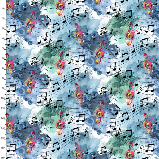 [3W-24607] Play that Donkey Music Notes on Blue by Jim Baldwin from 3 Wishes Fabric