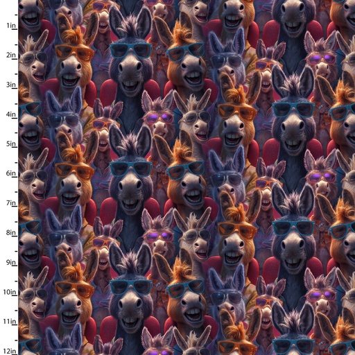 [3W-24608] Play that Donkey Music Donkeys in Glasses on Black from 3 Wishes Fabric