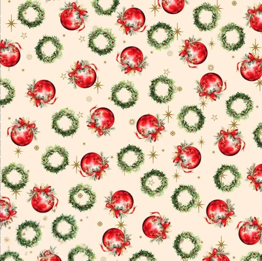 [STOF-4504-173] Vintage Christmas Holiday Motifs on Cream Studio from Stof Fabrics
