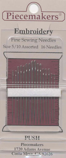 [CKR-E5-10] Piecemakers Needles Embroidery Sz 5/10 Assorted 16 Count