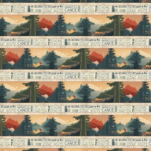 [LUM-W135-022-503] Paddle & Pine Border Stripe Multi from White Owl Textiles
