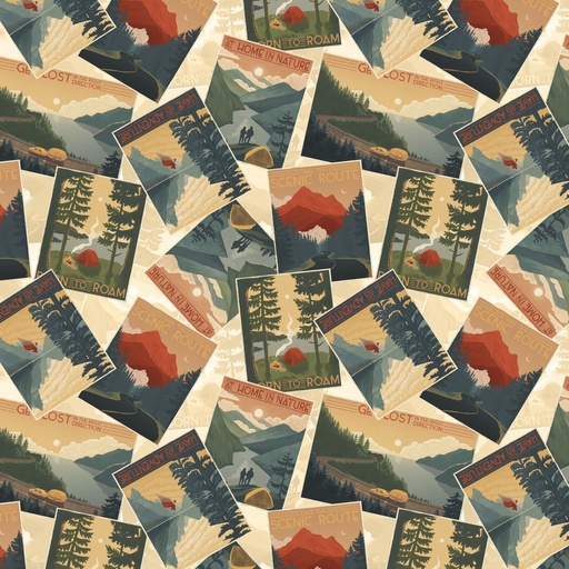 [LUM-W135-024-035] Paddle & Pine Tossed Posters Multi from White Owl Textiles