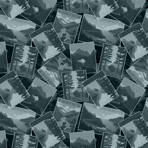 [LUM-W135-024-555] Paddle & Pine Tossed Posters Blue Tonal from White Owl Textiles