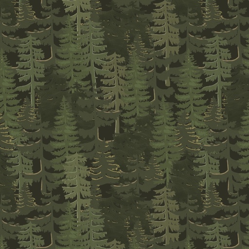 [LUM-W135-026-662] Paddle & Pine Trees Green from White Owl Textiles