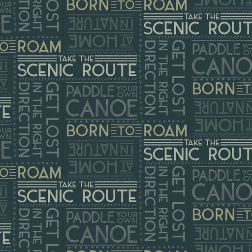 [LUM-W135-027-556] Paddle & Pine Words Navy/Blue from White Owl Textiles