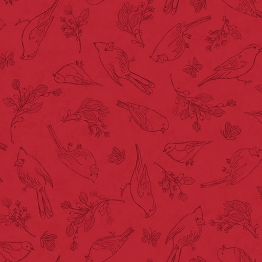[STE-9277-88] Unexpected Red Fine Line Birds Red by Rebecca Canale from Studio E Fabrics