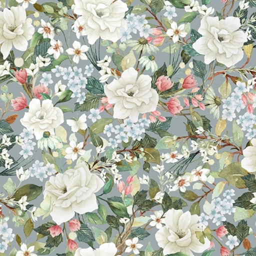 [STE-9282-76] Unexpected Red Flowers Slate/Sage by Rebecca Canale from Studio E Fabrics