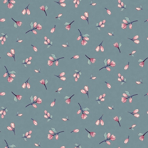 [STE-9283-77] Unexpected Red Tossed Blossoms Dark Slate by Rebecca Canale from Studio E Fabrics