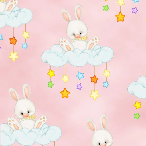 [AEN-N-0962-22] Comfy Flannel Bunny on Clouds Pink from A. E. Nathan