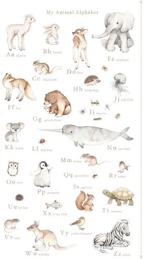 [DS-PSTELLA-DNS3661-WHITE] ABCs of Love My Animal Alphabet Panel White by Nina Stajner from Dear Stella