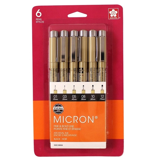 [CKR-50058] Sakura Pigma Micron Black 6-Pen Set