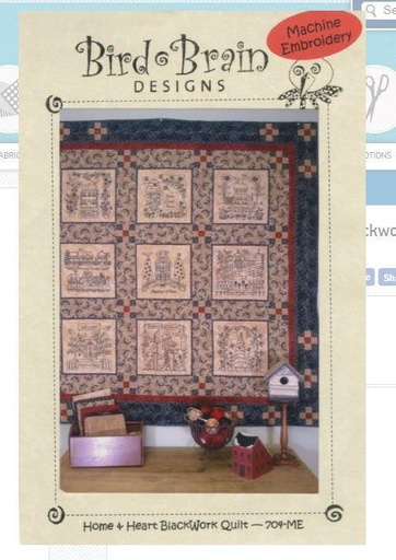 [bbd-704me] Home & Heart Blackwork Quilt Machine Embroidery from Bird Brain Designs