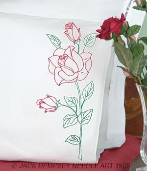 [JD-1600-134] Pillowcase PE Long Stem Rose from Jack Dempsey Needle Art