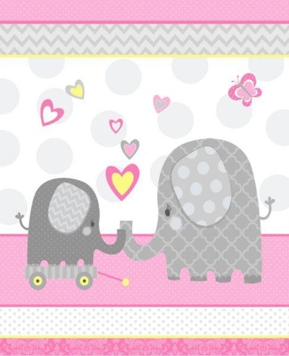 [SE60-4040-22] Hello Baby Pink Elephant Flannel Panel From Studio E