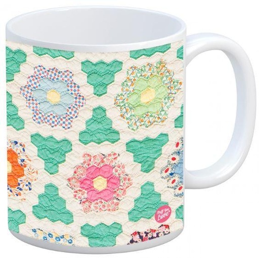 [QH-523] Quilt Happy Vintage Hexagons Mug