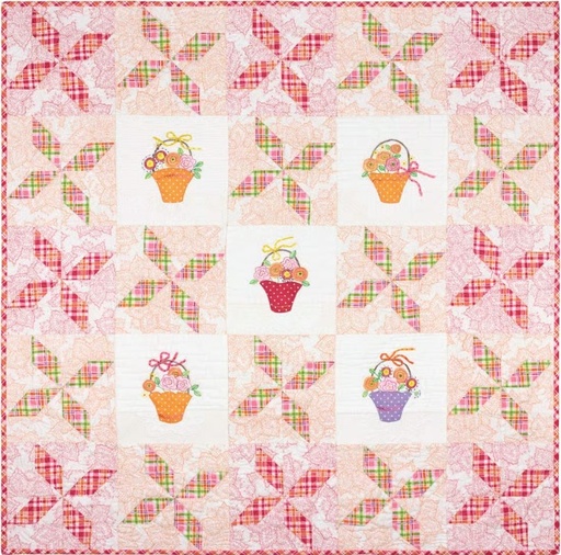 [CAH-287] Paniers de Fleurs (Baskets of Flowers) Embroidered Quilt Pattern from Crabapple Hill