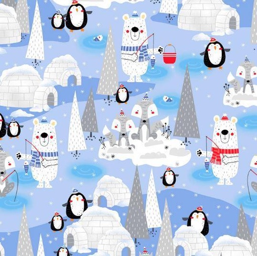 [SE60-4176-71] Polar Pals Flannel Blue Scenic By Swizzle Sticks Studio For Studio E